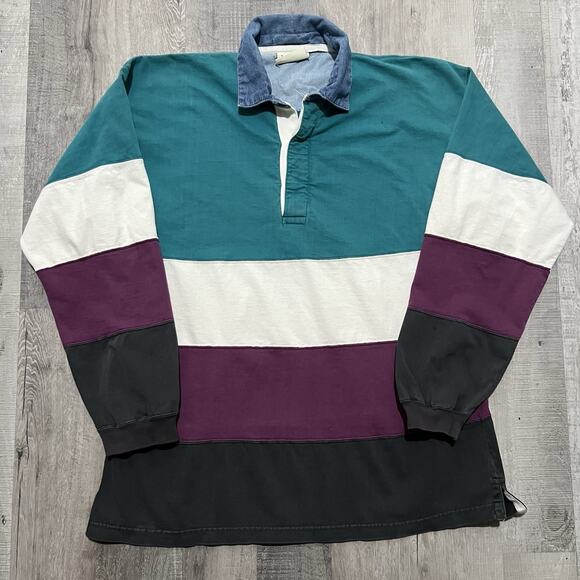 Willow Bay Other - VTG Willow Bay Striped Rugby Polo Purple/Teal 90s Denim Collar Preppy Striped L